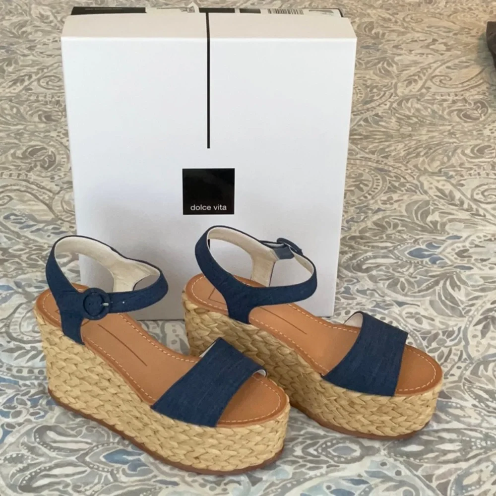 Dolce Vita Blue Espadrille Wedge Sandals